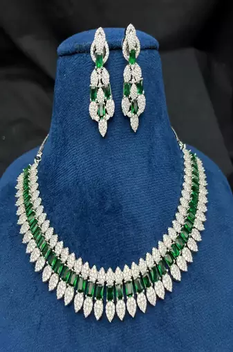Emerald green cz choker necklace set: sterling silver bridal jewelry