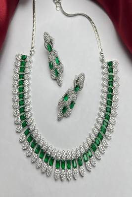 Emerald green cz choker necklace set: sterling silver bridal jewelry 3