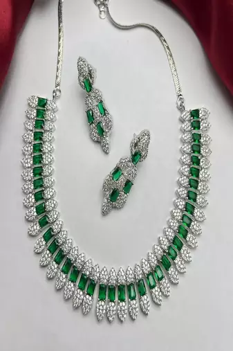 Emerald green cz choker necklace set: sterling silver bridal jewelry