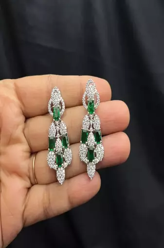 Emerald green cz choker necklace set: sterling silver bridal jewelry