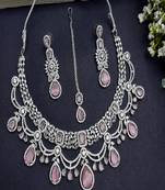 Bridal pink stone choker necklace set: cz diamond indian wedding jewelry