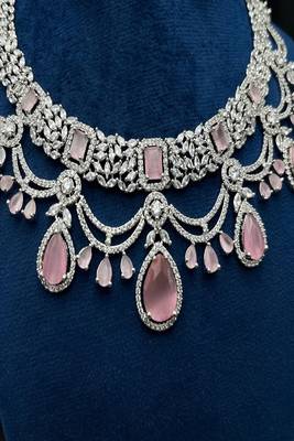 Bridal pink stone choker necklace set: cz diamond indian wedding jewelry 3