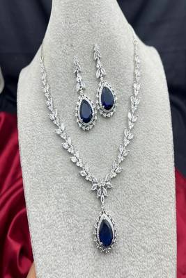 Royal blue teardrop crystal necklace earrings set – bridal statement jewelry 2
