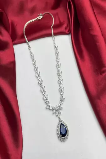 Royal blue teardrop crystal necklace earrings set – bridal statement jewelry