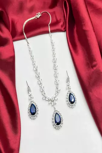 Royal blue teardrop crystal necklace earrings set – bridal statement jewelry