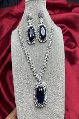 Royal blue sapphire necklace & earrings set|silver cz bridal jewelry 2