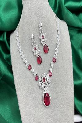 Bridal ruby red necklace and earring set | cz diamond choker 2