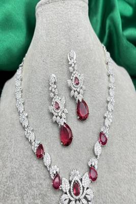 Bridal ruby red necklace and earring set | cz diamond choker 4