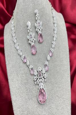Pink crystal teardrop necklace and earrings|silver bridal jewelry set 4