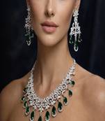Emerald green cz necklace set: indian bollywood jewelry