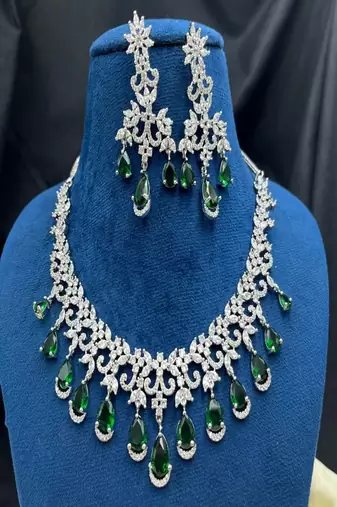 Emerald green cz necklace set: indian bollywood jewelry