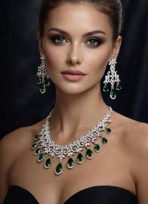 Emerald green cz necklace set: indian bollywood jewelry 3