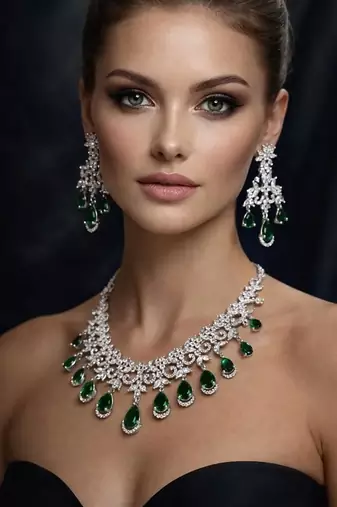 Emerald green cz necklace set: indian bollywood jewelry