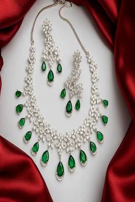 Emerald green cz necklace set: indian bollywood jewelry 4