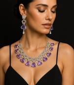 Amethyst cz bridal jewelry set: silver wedding necklace & earrings
