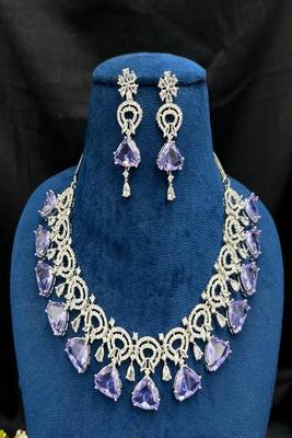 Amethyst cz bridal jewelry set: silver wedding necklace & earrings 2