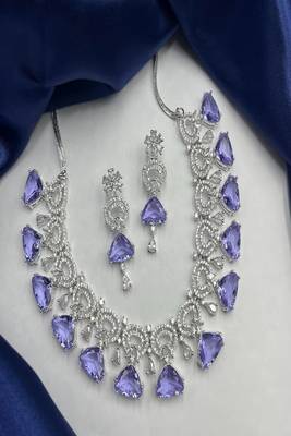 Amethyst cz bridal jewelry set: silver wedding necklace & earrings 3