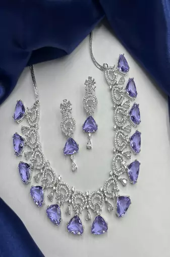 Amethyst cz bridal jewelry set: silver wedding necklace & earrings