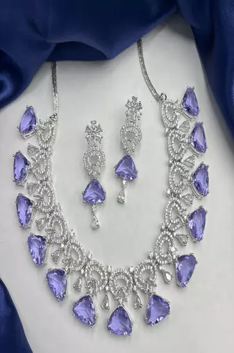 Amethyst cz bridal jewelry set: silver wedding necklace & earrings