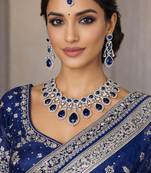 Royal blue sapphire bridal jewelry set: cz crystal choker