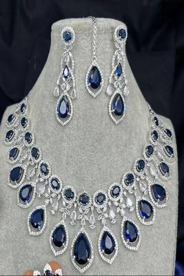 Royal blue sapphire bridal jewelry set: cz crystal choker 2
