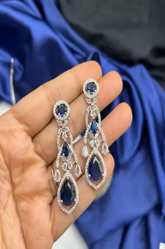 Royal blue sapphire bridal jewelry set: cz crystal choker