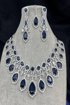 Royal blue sapphire bridal jewelry set: cz crystal choker 5
