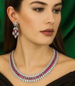 Ruby cz bridal jewelry set: silver choker necklace & dangle earrings