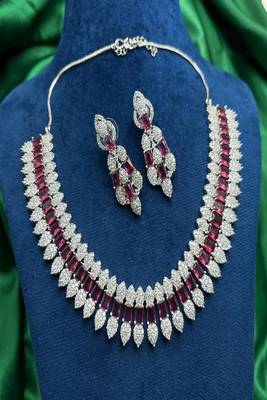 Ruby cz bridal jewelry set: silver choker necklace & dangle earrings 3