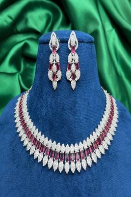 Ruby cz bridal jewelry set: silver choker necklace & dangle earrings 4