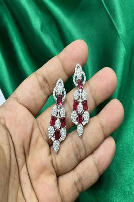 Ruby cz bridal jewelry set: silver choker necklace & dangle earrings 5