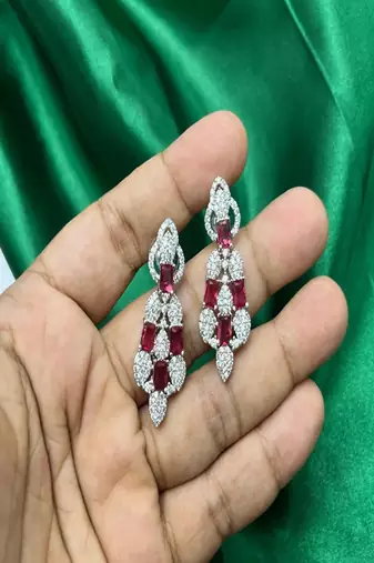 Ruby cz bridal jewelry set: silver choker necklace & dangle earrings