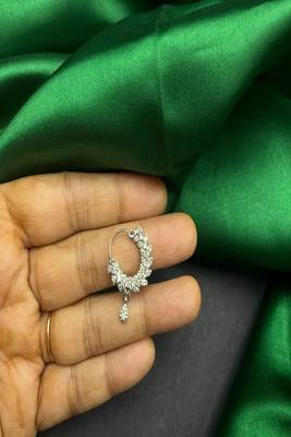Cz stone floral nose ring | silver indian nath bridal jewelry 4