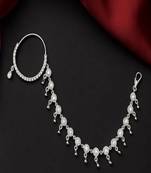 Cz diamond bridal nath: silver indian nose ring with chain