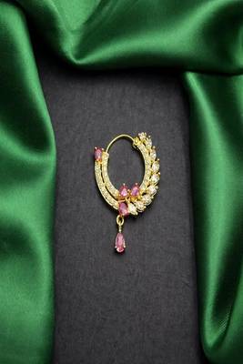 Gold plated cz ruby hoop nose ring|teardrop indian nath 2