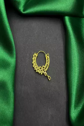 Gold plated cz ruby hoop nose ring|teardrop indian nath