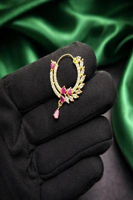 Gold plated cz ruby hoop nose ring|teardrop indian nath 4