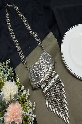 Oxidized silver tribal necklace: boho brass ethnic jewelry 1