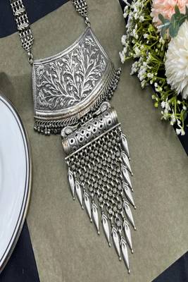 Oxidized silver tribal necklace: boho brass ethnic jewelry 2