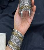 Dual tone oxidized hand cuff bracelet | silver gold tribal statement kada
