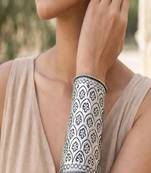 Oxidised silver hand cuff bracelet (set of 2) for women, wide floral vintage engraved statement cuff