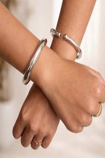 Oxidised silver hand kada bracelet for women|minimal open banjaratribal kada bangle|