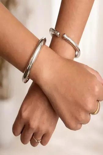 Oxidised silver hand kada bracelet for women|minimal open banjaratribal kada bangle|