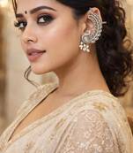 Peacock ear cuff earrings silver | boho ear wrap | statement ear climber with pearls