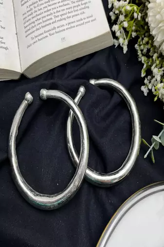 Oxidised silver hand kada bracelet for women|minimal open banjaratribal kada bangle|