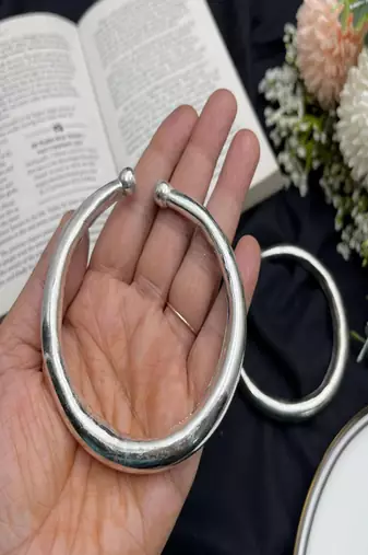 Oxidised silver hand kada bracelet for women|minimal open banjaratribal kada bangle|