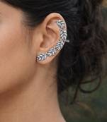 Silver leaf ear cuff earring, nature inspired ear wrap, boho ear climber