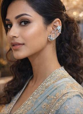 Oxidized silver peacock ear cuff|indian traditional bugadi earrings 1