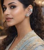 Oxidized silver peacock ear cuff|indian traditional bugadi earrings