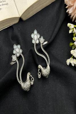 Oxidized silver peacock ear cuff|indian traditional bugadi earrings 2